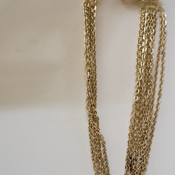 Vintage Gold Tone Multi Chain Necklace With Faux Pearl Teardrop Cluster Pendant - Picture 5 of 9